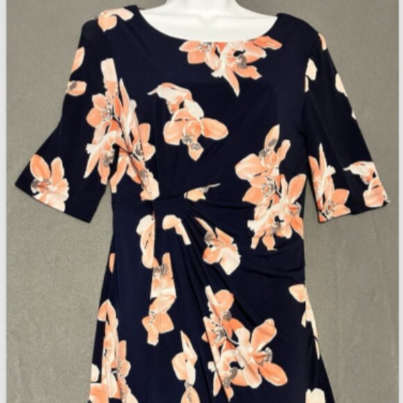 Connected Apparel Ladies Size 10 Multicolor Floral Short Sleeve Wrap Style Dress - Picture 1 of 16